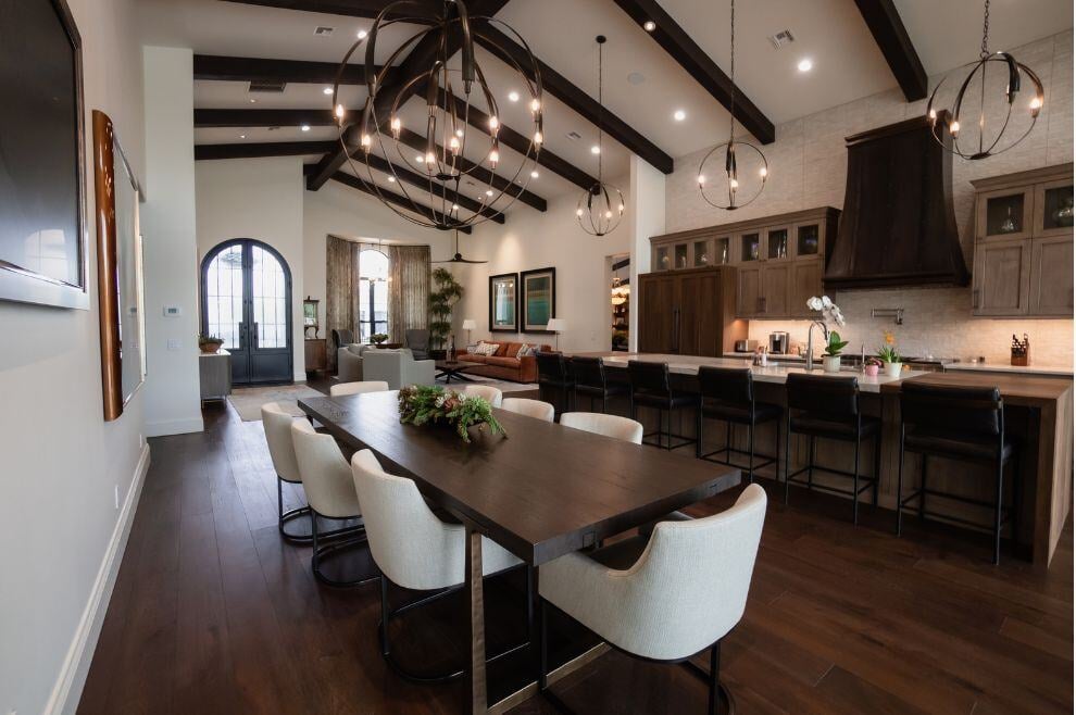 Kitchen Remodel in whole home renovation in Phoenix with dark wood and vaulted ceiling