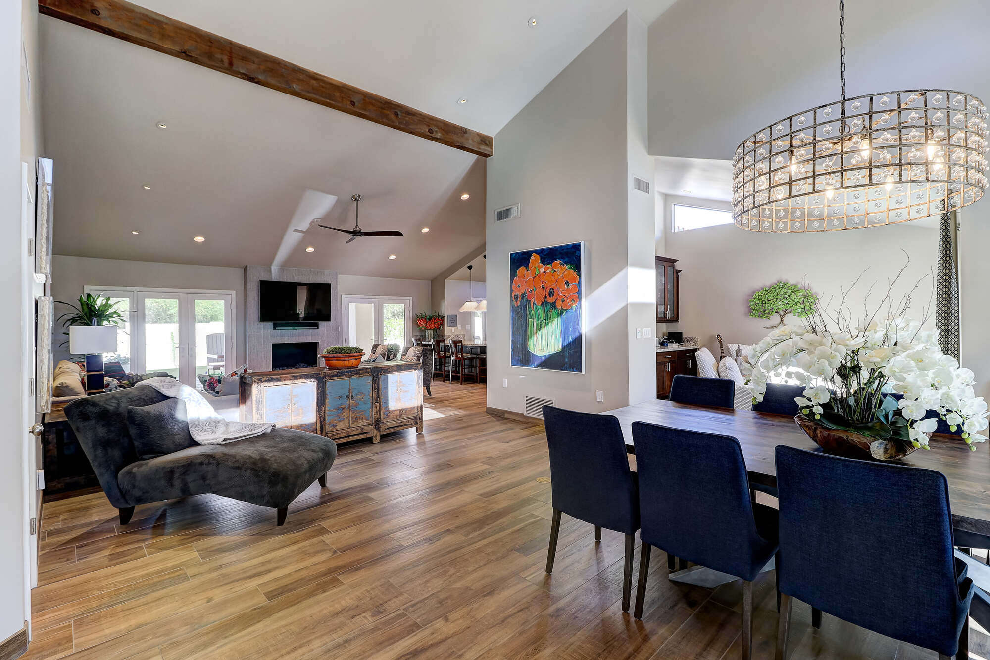 Open-concept living and dining area in a custom home built by MGD Builders in Phoenix, AZ