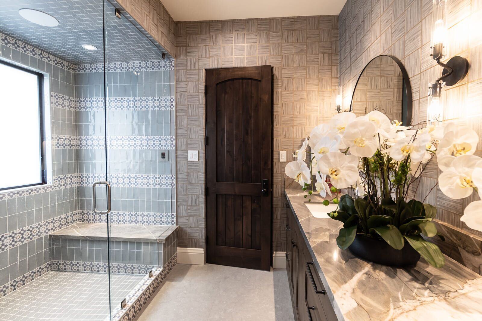 Custom Bathroom Remodel with tiling throughout and glass shower in phoenix az